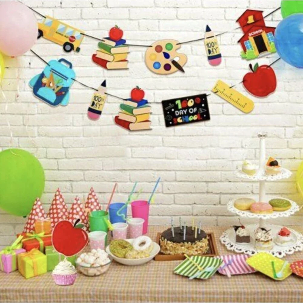 87-Pieces 100th Day of School Banner Happy 100 Days Banner Sign Hanging Banner
